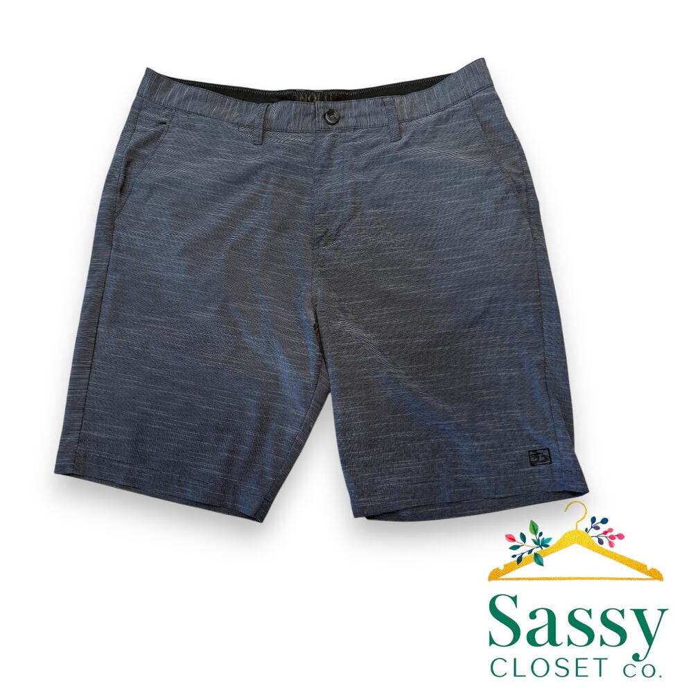 ✨ HONOLUA HAWAII Hybrid Shorts 38 EUC Gray Blue Stripe M2023HAS Surf Turf 🏄‍♂️